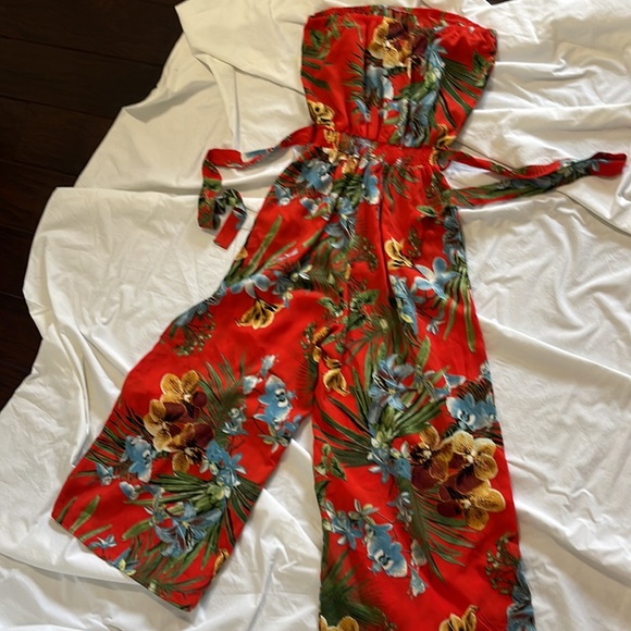 Women’s small tropical mind code small strapless jumpsuit - Picture 3 of 6